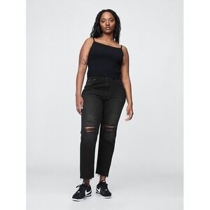 GAP Cheeky Straight High Rise Distressed Black Jeans Size 33 16RS Raw Hem